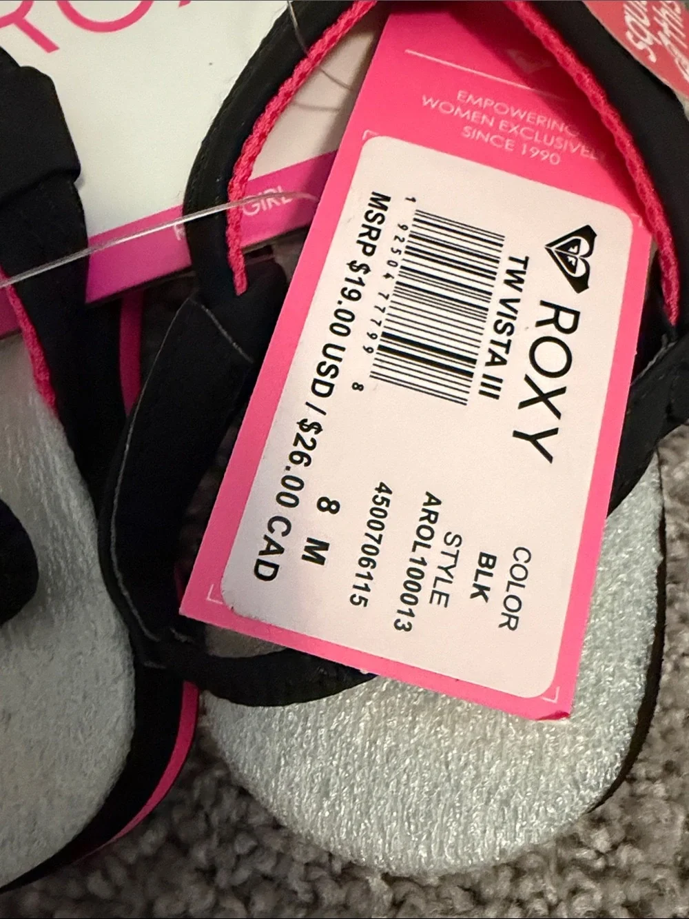 Roxy Kids Black and Hot Pink Glitter Flip-Flops